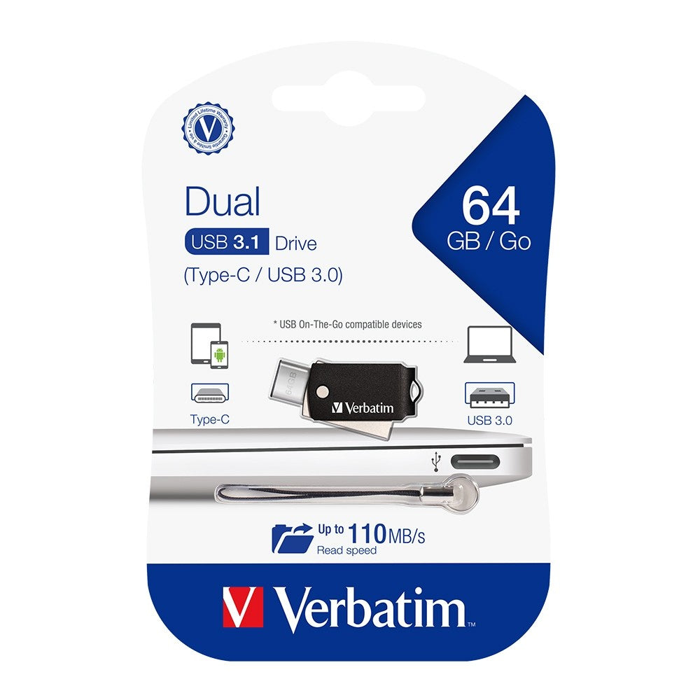 Verbatim 64gb OTG Swivel Type-C USB-A USB 3.1 64906