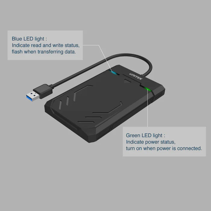 UNITEK Disk Guard Raiden 2.5" USB-A To Sata SSD HDD Enclosure USB 3.1 Black Y-3036