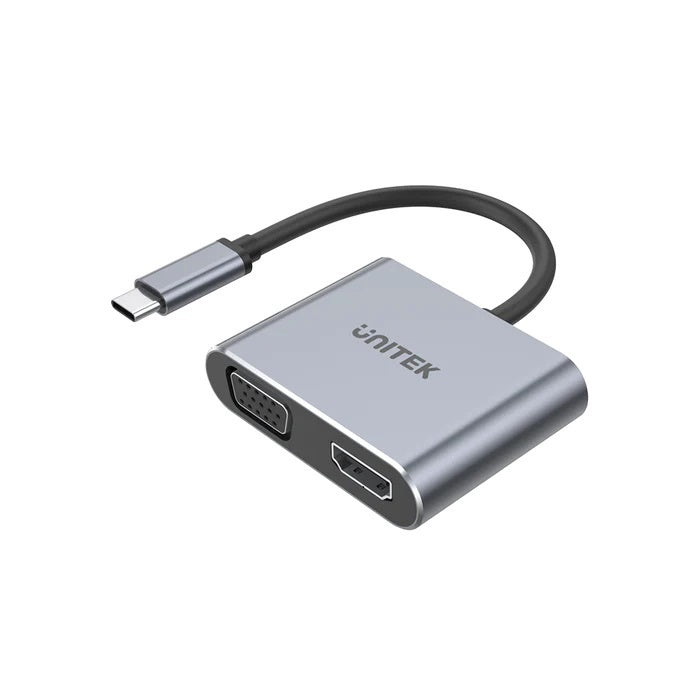 UNITEK USB-C Male To HDMI Plus Vga Female Adapter With Mst Dual Monitor Grey V1126a
