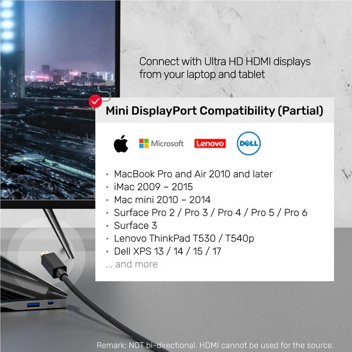UNITEK Mini Display Port Male To HDMI 1.4 Cable Black 2m V1152a