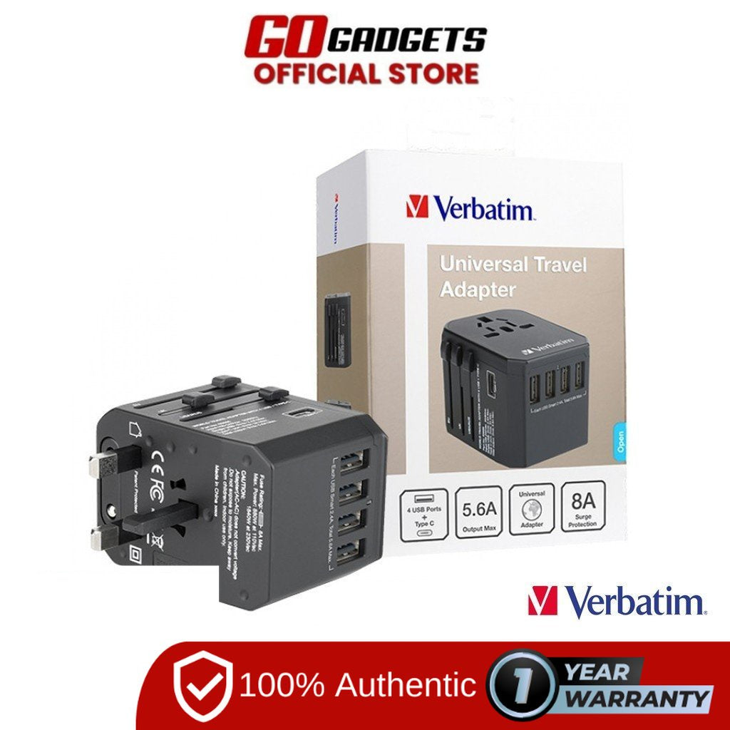 Verbatim 5-Ports Universal Travel Adapter Type-C USB-A Surge Protection 65686